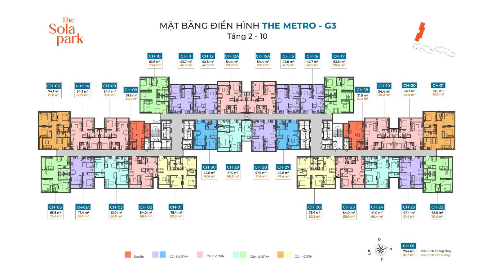 mặt bằng dự án the sola park tòa g3 the metro tầng 2-10