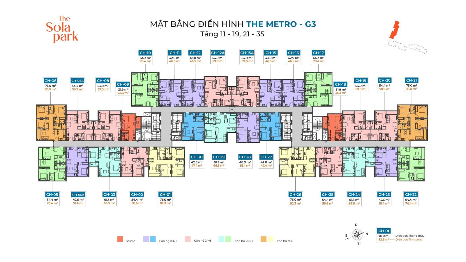 mặt bằng dự án the sola park tòa g3 tầng 20